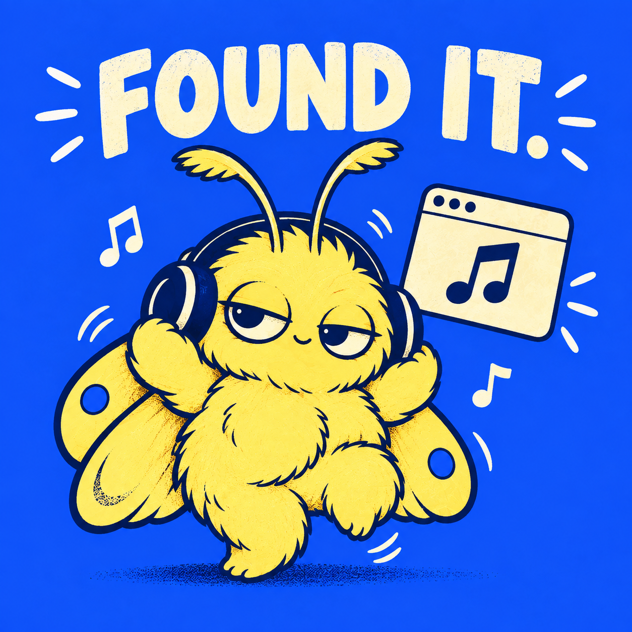 TABMOTH wearing headphones beside a musical browser tab. Found it.